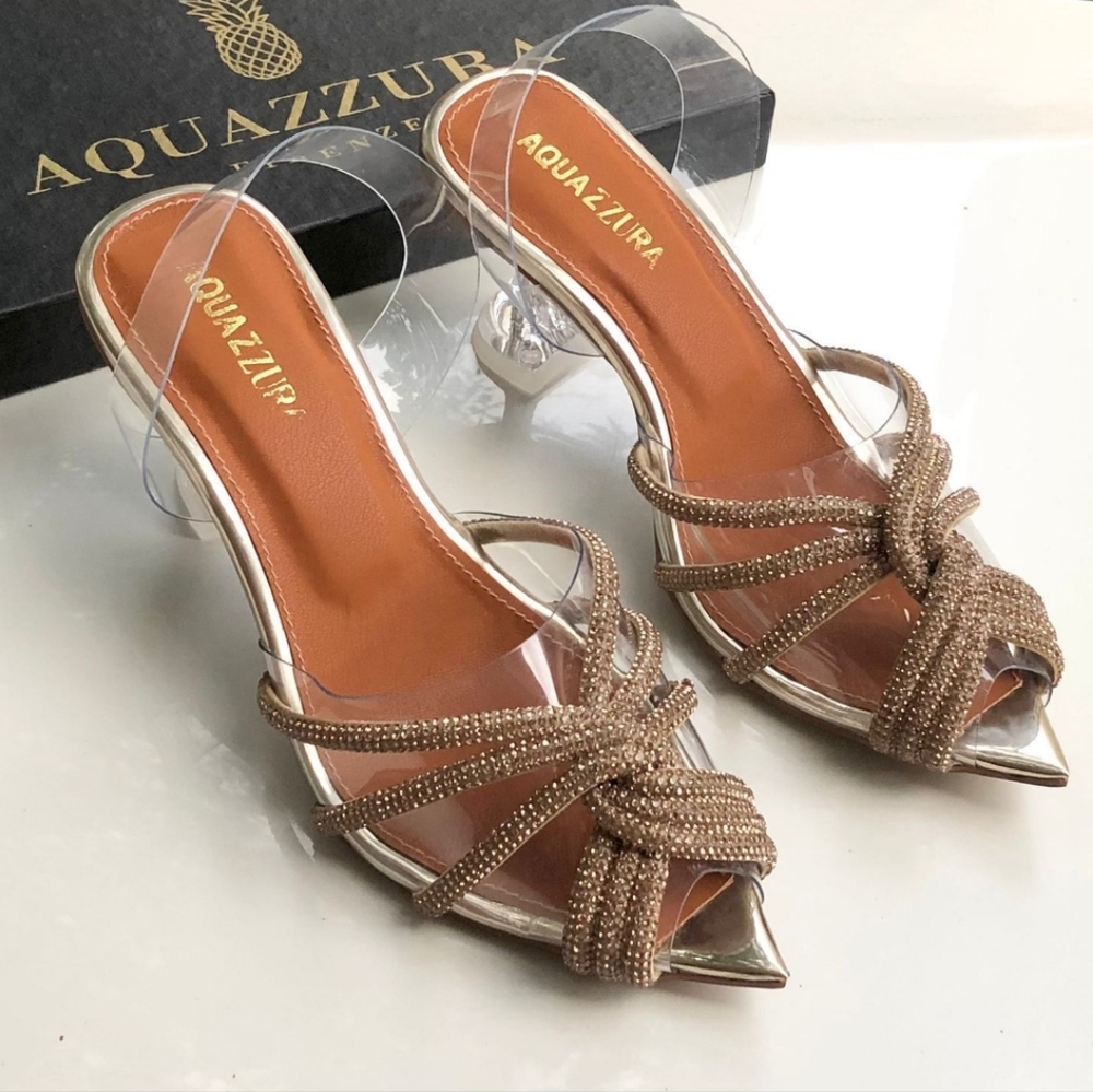 Aquazzura Tan and Silver Heels